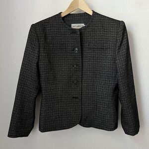 Vtg Guy Laroche Boutique Paris wool gray plaid womens dress coat France blazer M